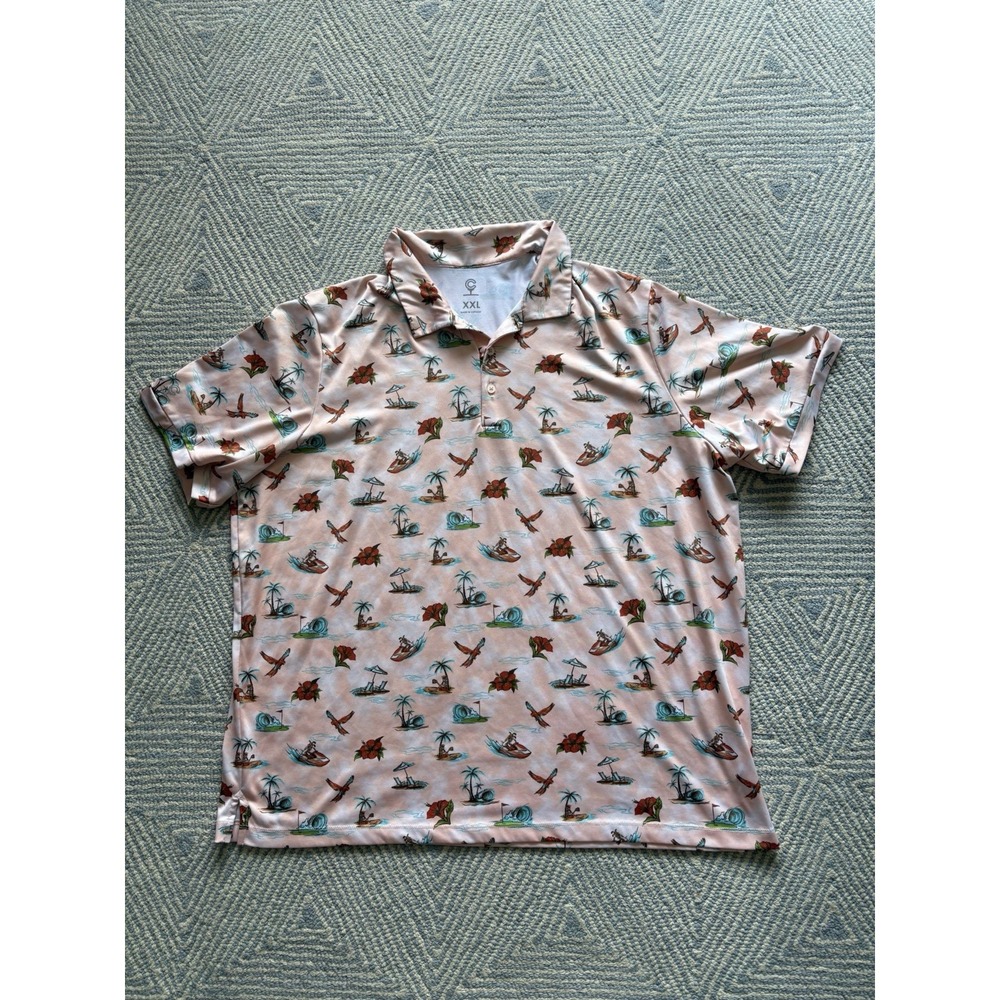 Caddy Cart Poly/Spandex Polo Shirt - Golf/Beach Theme - Multicolor - XXL